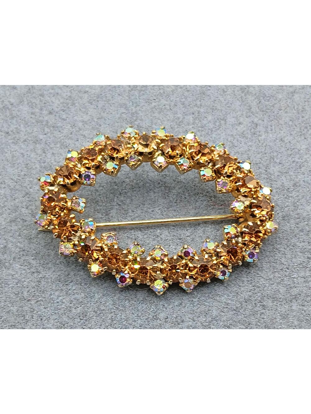 Vintage Amber & Champagne Aurora Borealis Brooch